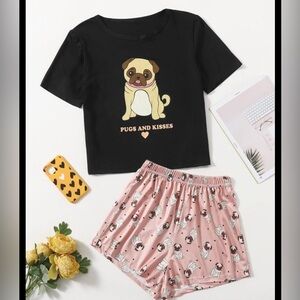 cartoon dog pug pajama set shorts size S